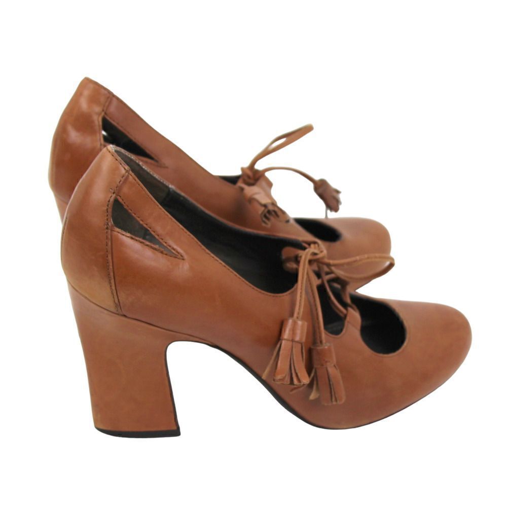 VINTAGE B.MAKOWSKY BROWN GENUINE LEATHER HIGH HEEL ROUND TOE LACES SHOES Sz 6.5M